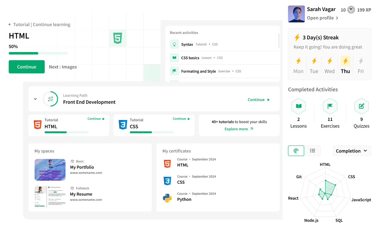 Track your progress with at W3Schools.com